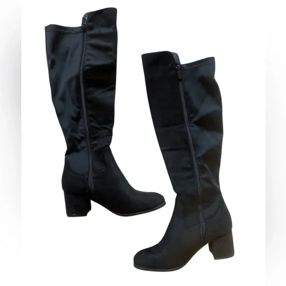 Black Knee high faux suede boots, size 7 - Picture 2 of 11